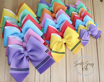 Crayon Hair Bow, 3 Sizes To Choose From, Fabric Bow, School Hair Clip, School Bow, Back To School Hair Bow, Preppy School Supplies, Pigtails