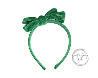 Kelly Green Velvet Bow Headband, Toddler Girls Headband, Holiday Hair Accessories