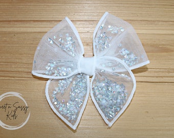 Diamond Shaker, Small Fable Hair Bow, Girls Bow, Tulle Mesh Bow, Star Shaker, Shaker Bow, Confetti Shaker, Star Shaker Bow, Sparkly Bow