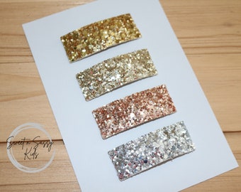 Choose ONE, Gold Snap Clips, Set of 3 or 4 Clips, Baby Hair Clip, Glitter Snap Clips, Girls Hair Accessories, 2 inch Clip, Toddler Hair Clip