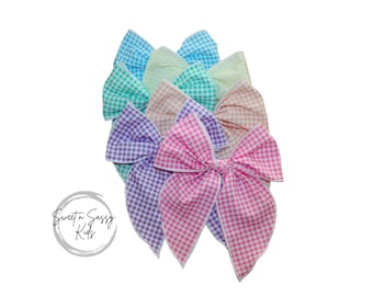Gingham Fable Hair Bow, 5.5 inch, Pink Gingham