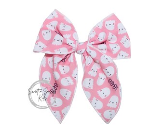 Ghost Hair Bow, 5 inch, Pink Halloween, Boo