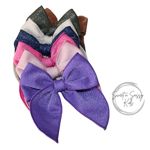 Silver Tinsel Fable Bow, Solid Color Bows, 5 Inch Bow, Fall Bows, Uniform Hair Bows, Thanksgiving Bow, Solid Color Fall Bows, Sparkly Bows