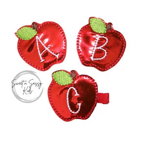 Initial Apple Hair Clip, Monogrammed, School Hair Clip, Girls Hair Clip, Apple Hair Bow, BTS, Back To School, Fringe Clips, Red Apple, Fall