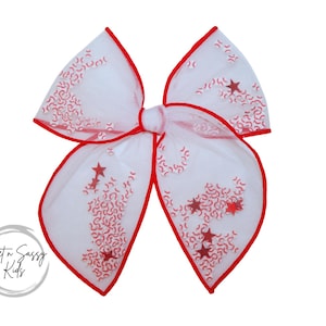 Baseball Shaker Hair Bow, Large Fable Style, Red Stars