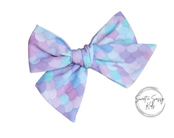 Mermaid Scales Bow, Baby Headband, Fabric Bow, 4.5 inch bow, Girls Bow, Baby Headband, Birthday Bow, Girls Hair Clip, Mermaid Headband