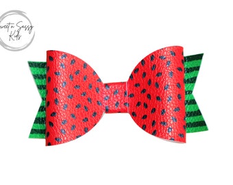 Watermelon Bow, 4 inch bow, Faux Leather Bow, Summer Bow, Baby Headband, Girls Hair Bow, Watermelon Festival Bow, Watermelon Seeds and Rind