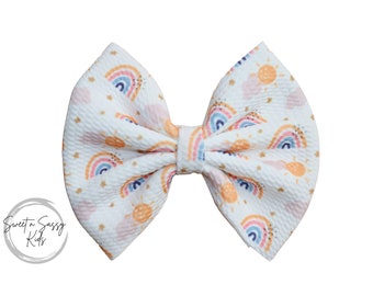 Sunshine and Rainbows Bow, 4 or 5 Inch Bow, Bullet Bow, Baby Headband, Hair Clip, Sunshine Bow, Sunshine Headband, Baby Shower Gift, Clouds