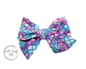 Mermaid Scales Hair Bow, Girls Hair Bow, Nylon Headband, Fabric Hair Bow, 4.5 inch bow, Mermaid Headband, Pinwheel Bow, Girls Bow, Nautical