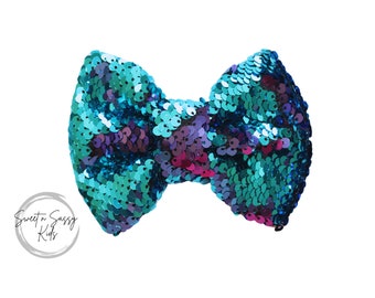 Mermaid Sequin Bow, 5 inch bow, Mermaid Hair Bow, Girls Hair Clip, Birthday Bow, Mermaid Birthday, Sequin Hair Bow, Sequin Clip, Purple