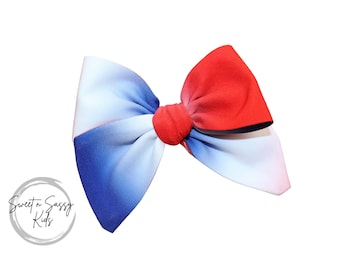 Ombre Red White Blue Bow, Small Fable Hair Bow, 3.5 inch wide, July 4th Bow, Baby Headband, Military Bow, Memorial Day Bow, 4th of July Bow