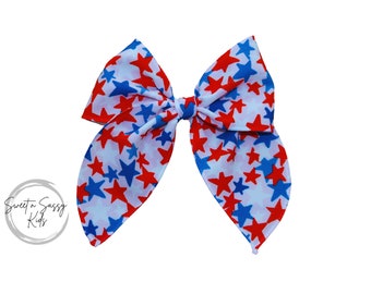 Stars Hair Bow, Fable Hair Bow, Independence, Patriotic Hair Bow, July 4th Bow, Military Bow, 4th of July Hair Bow, Memorial Day, Pink