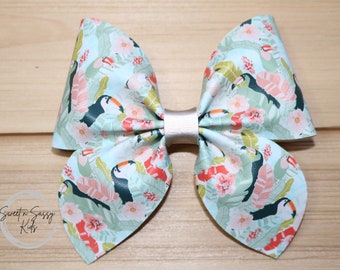 Toucan Hair Bow, 3.5 inch, Fable bow, Baby Headband, Zoo Bow, Tropical Headband, Tropical Bird Bow, Faux Leather Bow, Bird Bow, Rainforest