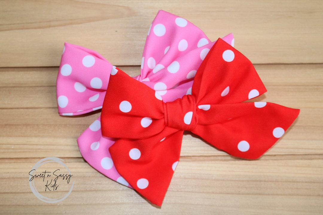 Polka Dot Bow, Nylon Headband, Fabric Bow, 4.5 Inch Bow, Girls Bow, Baby Headband, Red or Pink