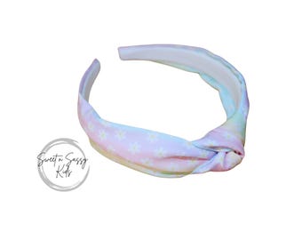 Pastel Rainbow Daisy Headband, Top Knot, Floral Knotted Headband, Girls Hair Accessory
