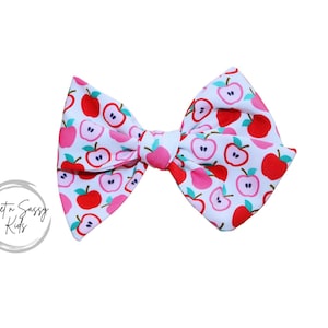 Pink and Red Apples Bow, Nylon Headband, Fabric Bow, 4.5 Inch Bow, Girls Bow, Schoolgirl, Girls Hair Clip, School Hair Bow, Fall Hair Clip