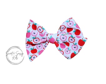 Pink and Red Apples Bow, 4.5 Inch, School Hair Clip, Fall
