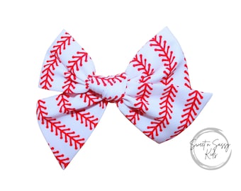 Baseball Hair Bow or Headband, Fabric Sports Bow, 4.5 inch