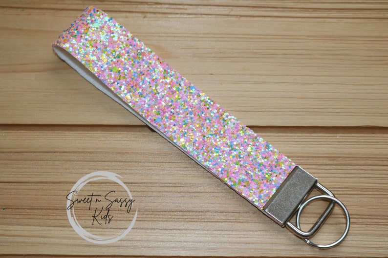 RTS Pink Glitter Keychain Wristlet Keychain Chunky Glitter Etsy