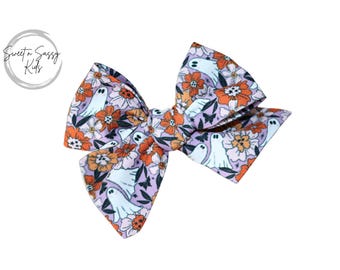 Purple Ghostly Fields Bow, Ghost Hair Pigtail Bows, 3.5 inch, Halloween Headband