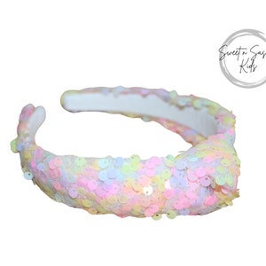 Pastel Sequin Headband, Top Knot Headband, Hard Headband, Hair Accessories, Toddler Girls, Sequin Knotted Headband, Birthday Headband