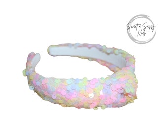 Pastel Sequin Top Knot Headband, Girls Hair Accessory