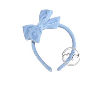 Pale Periwinkle Velvet Bow Headband, Toddler Girls Hair Accessory, Hard Headband