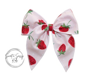 Strawberry Fable Bow, 5 Inch Wide, Spring, Summer, Fruit Bow, Girls Hair Accessories, Strawberry Hair Accessories, Strawberry Patch Bow, Red