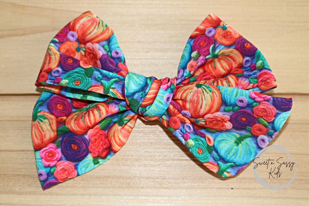 Pumpkin Hair Bow or Headband Fall Bow Nylon Headband Fabric Etsy