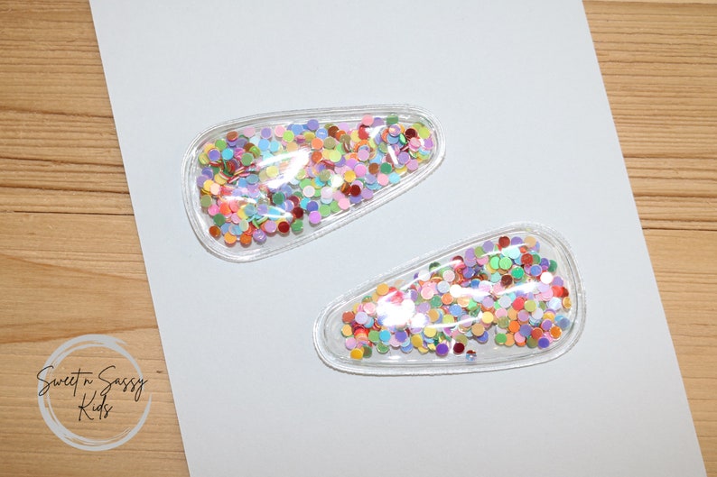 Confetti Shaker Snap Clips, Hair Clip, Confetti, Birthday, Party Bow, Girls Hair Clip, Toddler Clips, Snap Clip, Shaker Snap Clips, Rainbow image 2