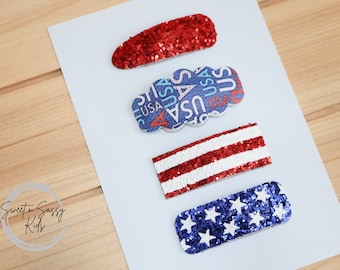 Patriotic Snap Clips, Hair Clip, Snap Hair Clips, Stars and Stripes Hair Clips, 4th of July Clips, Toddler Hair Clips, USA