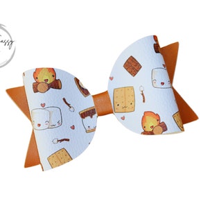 Smores Hair Bow or Headband, 4 inch bow, Camping Hair Bow, Smores Bow, Fall Bow, Bonfire Bow, Girls Camping Bow, Smores Party, Smores Fun