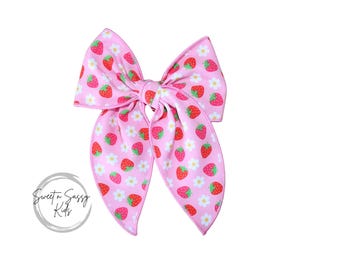 Strawberry Fable Hair Bow, 5.5 inch, Strawberry Patch, Floral