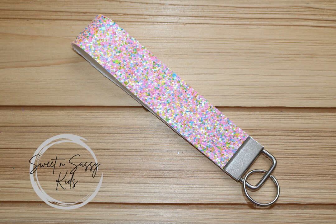 RTS Pink Glitter Keychain Wristlet Keychain Chunky Glitter Etsy
