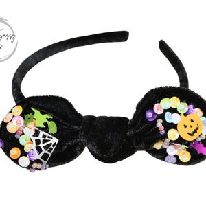 Halloween Sequin Headband, Girls Headband, Hair Accessories, Halloween Headband, Black Velvet Headband, Beaded Knot Headband, Knotted Bow