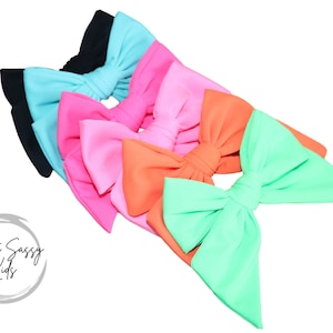 SWIM Bow, 3.5 inch wide, Solid Color Swim Bows, Pool Bow, Beach Bow, Water Bows, Poolside, Swim Fabric, Little Swim Clip, Waterproof