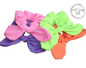 SWIM Bunny Ear Scrunchie, Solid Color Swim, Pool Bow, Beach Bow, Water Bows, Poolside, Swim Fabric, Swim Hair Tie, Pool Scrunchies, Neon