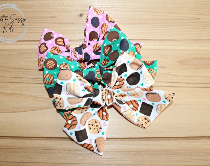 Cookies Bow, Nylon Headband, Fabric Bow, 4.5 Inch Bow, Girls Bow, Baby