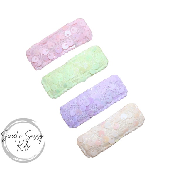 Choose ONE, Pastel Sequin Snap Clips, Spring Snap Clips, Sparkly Clips, Girls Hair Accessories, 2 inch Clips, Toddler Clips, Pink Hair Clip