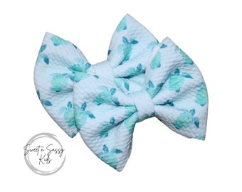 Sea Turtle Pigtail Set, 3.5 inch Bow, Hair Clip, Pigtail Bow Set, Toddler Pigtail Bows, Piggie Set, Summer Piggies, Aquarium Pigtail Bows