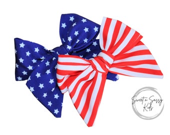 Stars and Stripes Pigtail Bow Set, Piggie Bows, 3.5 inch, Patriotic Bows, Flag