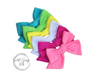 SWIM Bow, 4.5-5 inch wide, Solid Color Swim Bows, Pool Bow, Beach Bow, Water Bows, Poolside, Swim Fabric, Waterproof Bow, Girls Swim Bow