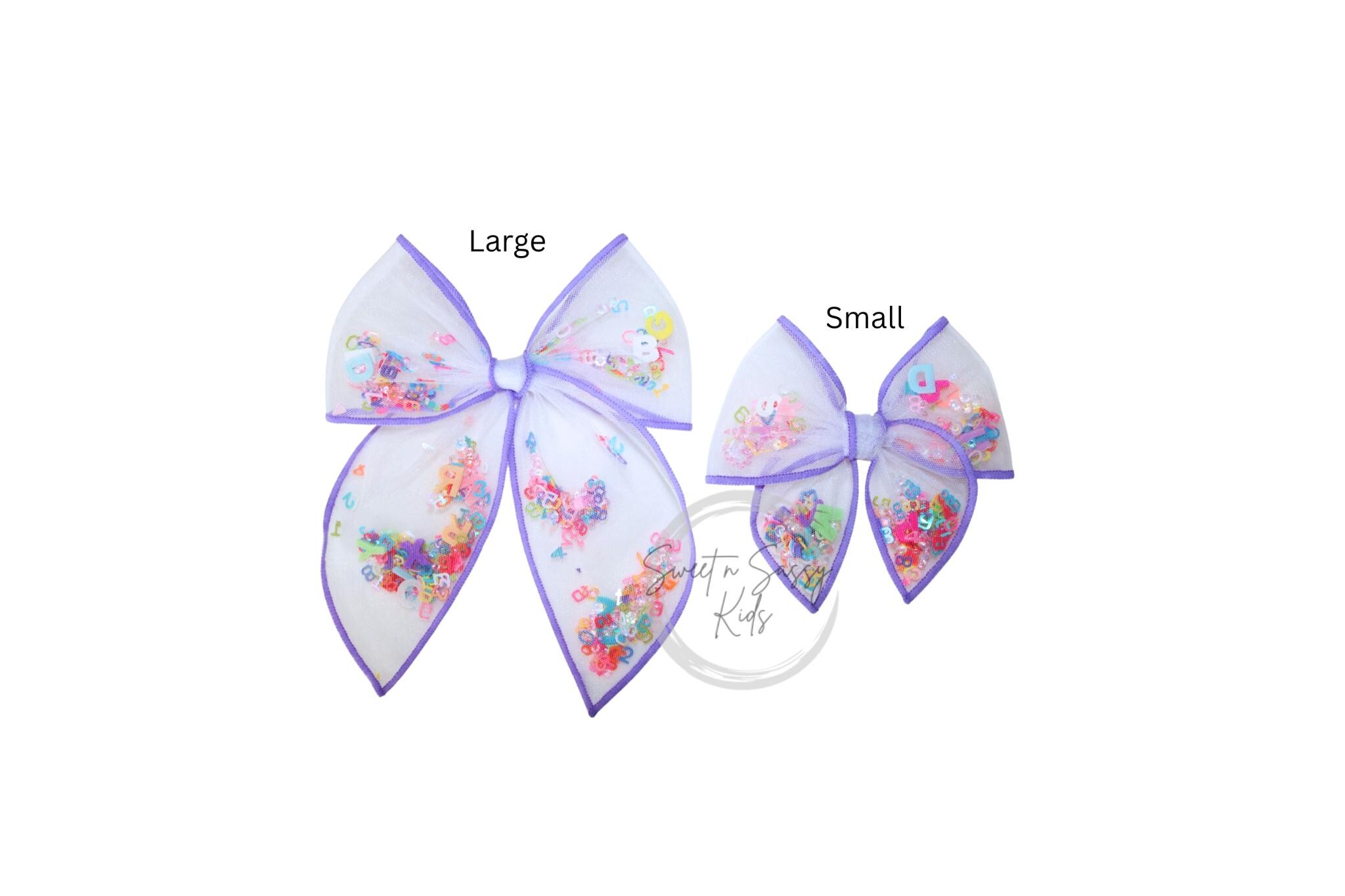 ABC 123 Shaker Hair Bow, Large Fable Bow, Tulle, Numbers Confetti, Back ...
