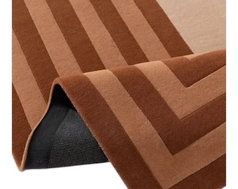 Tappeto in lana neozelandese annodato a mano, tappeto geometrico moderno, tappeto contemporaneo beige neutro per soggiorno