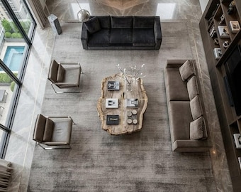 Handloom Tencel Silk Rug, Tip Sheared Neutral Grey Carpet, Modern Luxury Area Rug