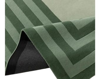 Hand Tufted Wool Rug, New Zealand Wool Area Rug, Modern Geometric Green Rug, Minimalist Living Room Carpet
