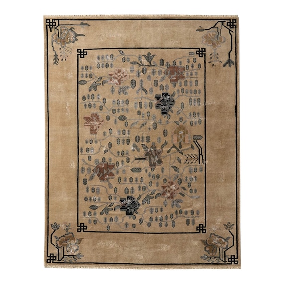 Hand Knotted New Zealand Wool Rug, Vintage Floral Area Rug, Handmade Oriental Carpet, Luxury Wool Rug for Living Room