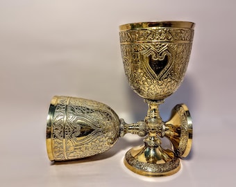 Personalized Brass Chalice: Engraved Gold-Plated Wine Goblet