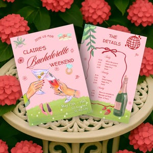 Invito per addio al nubilato modificabile per viaggio tra ragazze, invito floreale stampabile, elegante biglietto digitale per addio al nubilato all'aperto