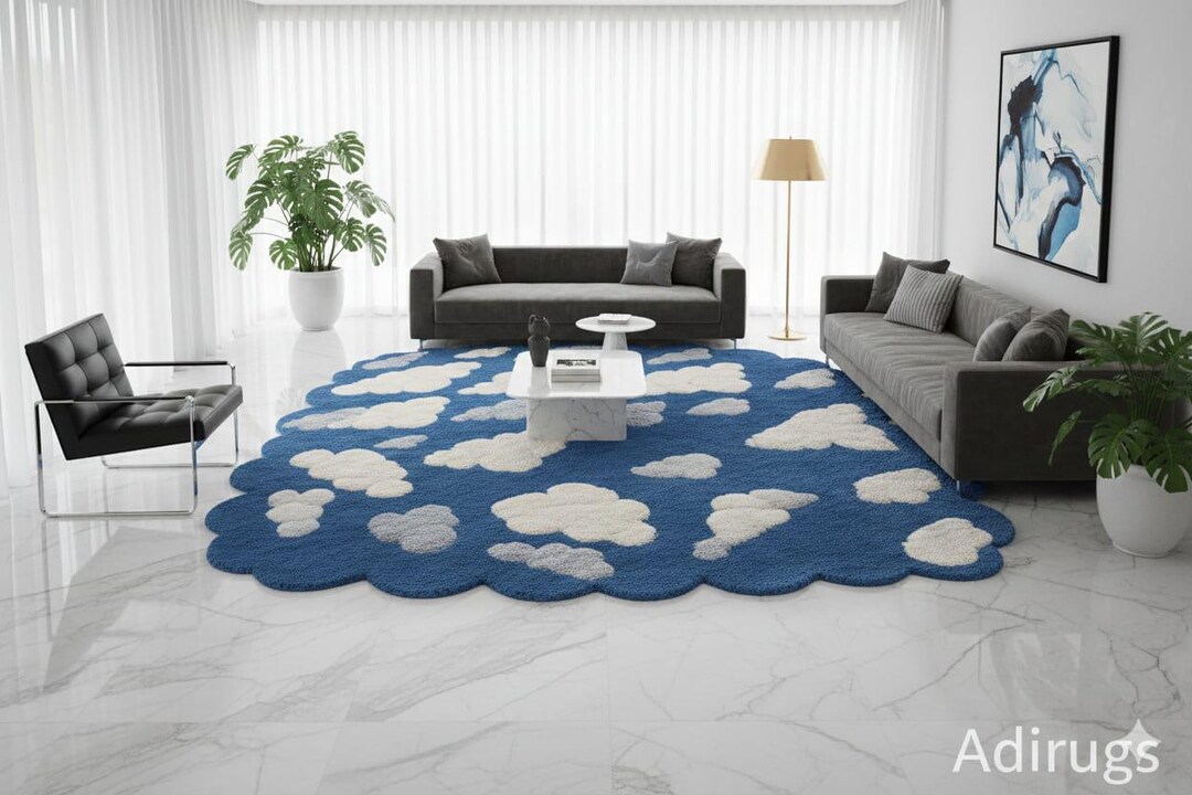 Cloud Shape Rug Blue Cloud Shaped Rug | Soft Tufted Kids Room Carpet - Etsy